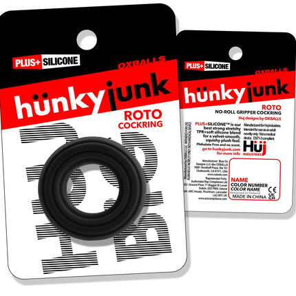 HUJ Roto Groovy Rim Cockring Ballstretcher - Black