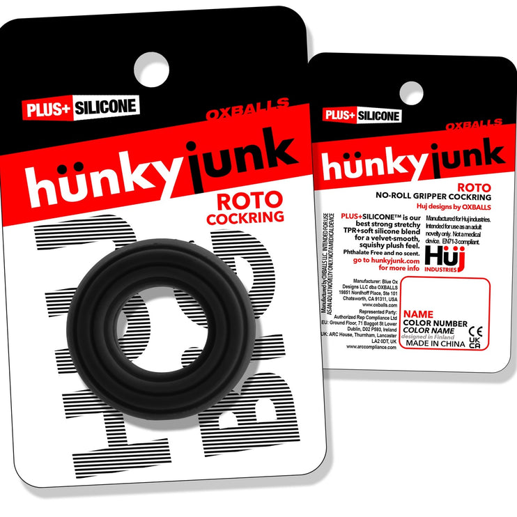 HUJ Roto Groovy Rim Cockring Ballstretcher - Black