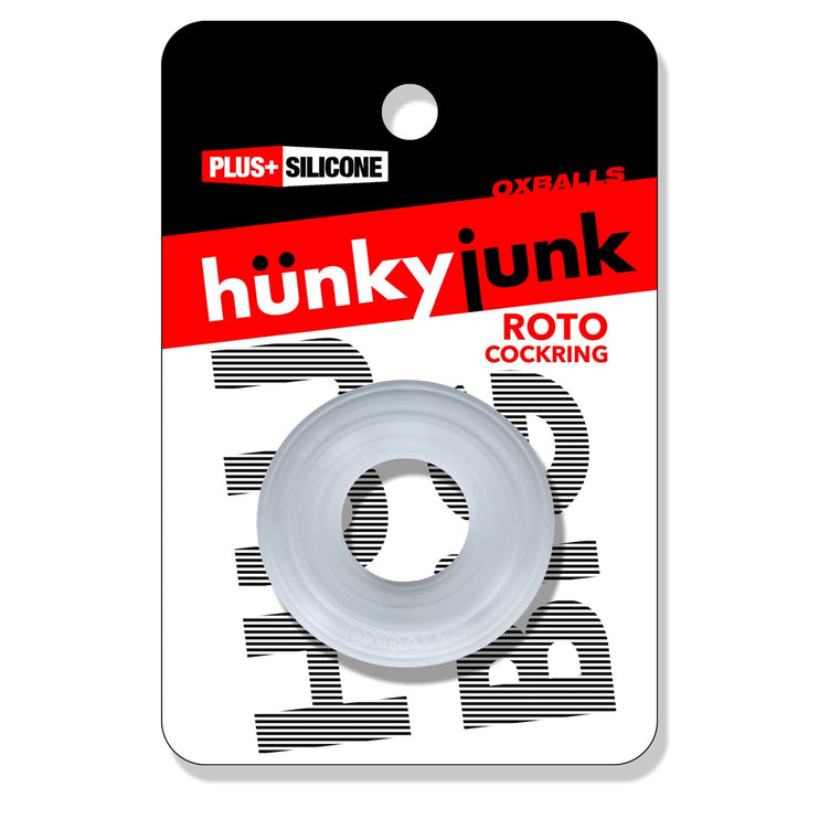 HUJ Roto Groovy Rim Cockring Ballstretcher - Clear Steam