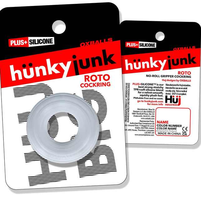 HUJ Roto Groovy Rim Cockring Ballstretcher - Clear Steam