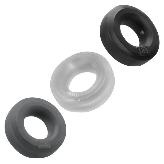 HUJ cockring 3-pack tar/clear/grey