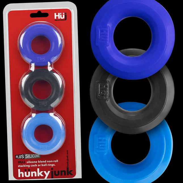 HUJ cockring 3-pack blue/black