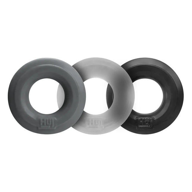 HUJ cockring 3-pack tar/clear/grey