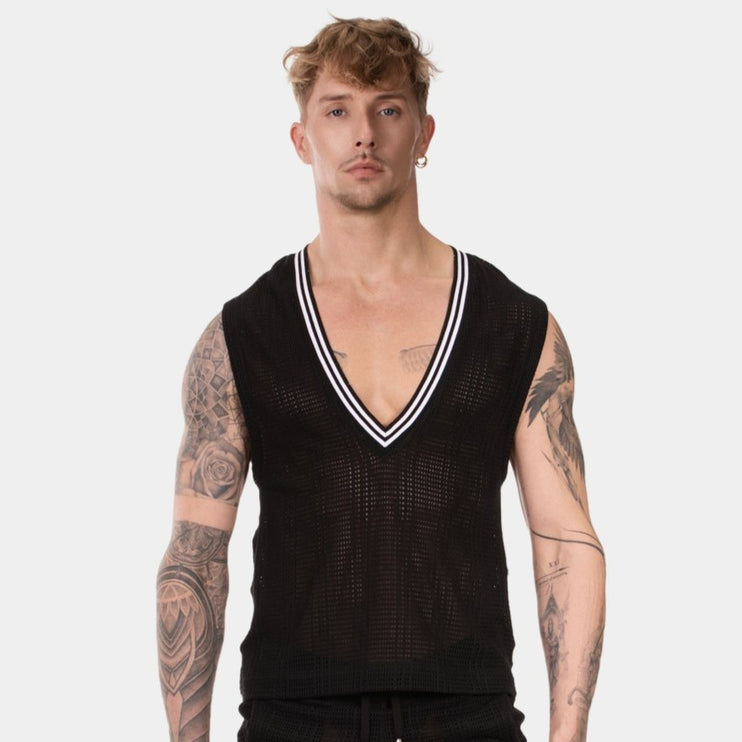 Barcode Berlin Kevin v-neck crochet vest black