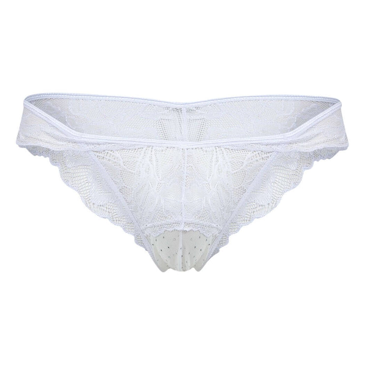Sexy Boy Cheeky Lace Bikini Thong w/ Rhinestones - White