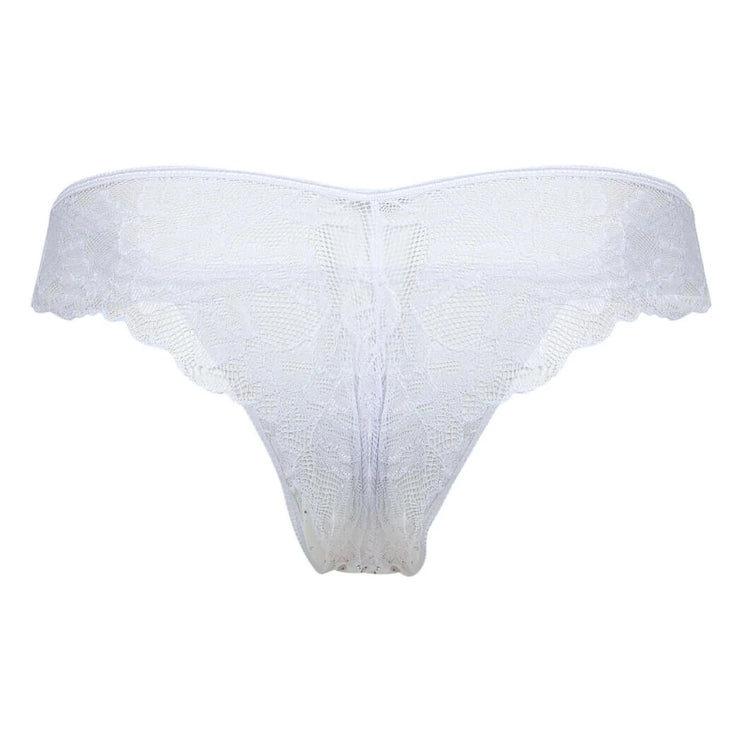 Sexy Boy Cheeky Lace Bikini Thong w/ Rhinestones - White