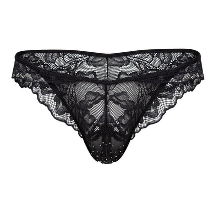 Sexy Boy Cheeky Lace Bikini Thong w/ Rhinestones - Black
