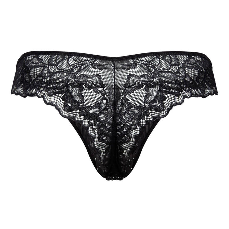Sexy Boy Cheeky Lace Bikini Thong w/ Rhinestones - Black