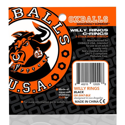 Oxballs Willy Stackable Cockring 3-Pack - Black