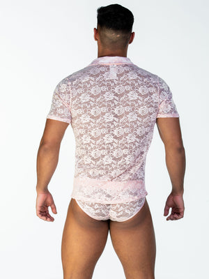 Gigo Redemption slim fit short sleeve lace shirt pink