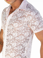 Gigo Redemption slim fit short sleeve lace shirt pink