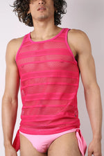 Timoteo Bali crochet mesh tank pink
